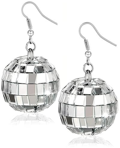 Disco Ohrringes, Disco Kugel Ohrringe, Ohrringes Karneval, MirrorBall Earrings, Discos Accessoires für Damen im Retro-Stil für arty, Karneval, Halloween, Neujahr