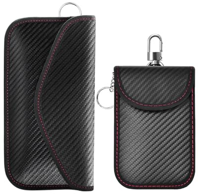 HUVZOR 2 piezas Mini Bolsa para Llaves de Coche, Funda Bloqueo de Señal de Seguridad Anti RFID/WiFi/gsm/LTE/NFC Protección Antirrobo (Fibra de Carbono)