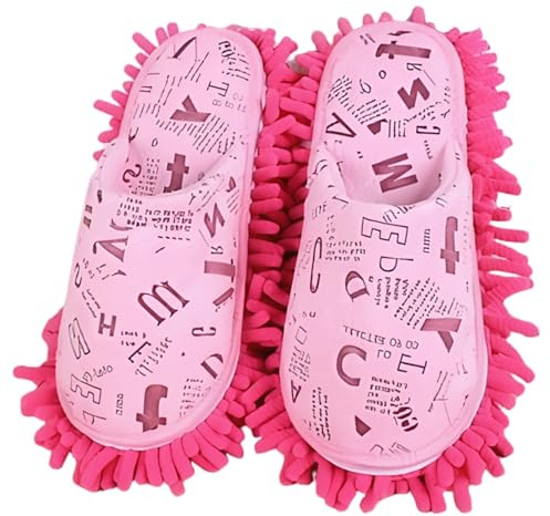 Licsaliwe Zapatillas de fregona de Chenilla para Limpieza de Pisos, Zapatos de casa Lavables Reutilizables para Limpieza con Manos Libres, Color Rojo Rosa