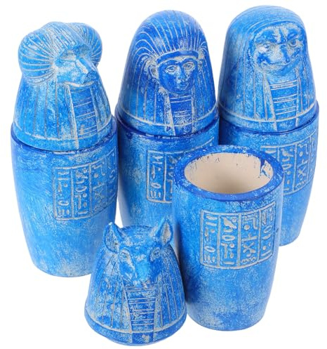 ULDIGI Juego de 4 Estatuas Decorativas de Resina Estilo Antiguo Egipcio, Colección de Jarras Hijos de Horus para Decoración y Souvenir