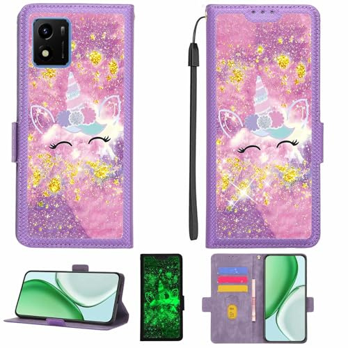 Kinetijy Coque Compatible pour Vivo Y01 Coque Étui Housse Case Support [avec Film Protecteur HD d'une dureté de 9H] [Blocage RFID][Paillettes dorées + Brillantes] LPT-DJS