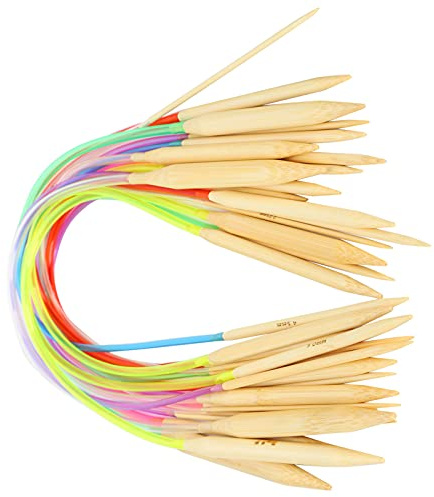 Changor Färgrör Bambu Rundstickor Set för Sticktillbehör, 18 St Dubbla Nålar för Halsdukar, Tröjor, 15.7in-47.2in (40cm+ tillbehörsväska)