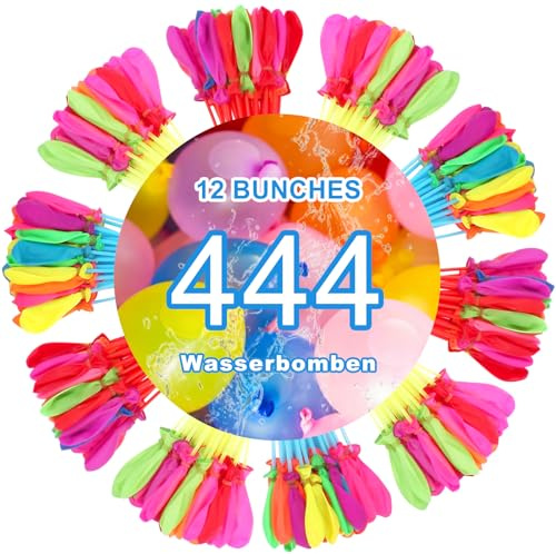 Wasserbomben Selbstschließend für Kinder Erwachsene, 444 Stück Wasserballons mit Wasserhahn Anschluss, 60 Sekunden Schnellfüller, Farbiges Wasserbombem für Poolparty, Wasserschlachten (444 Stück)