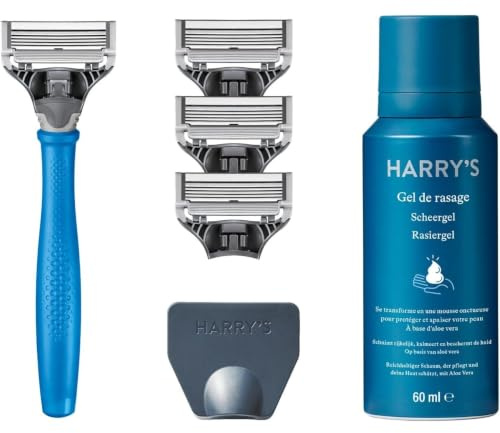 Harry’s Nassrasierer für Männer – Rasier-Set mit orangefarbenem Griff, 5 Ersatz-Rasierklingen, Reise-Klingen-Cover, 60ml Rasiergel Rasierer, Rasierklingen für Herren, Rasier Klingen | Truman Rasierer im Zweifarbigen Design, Rasiergel und Klingenschutz für Unterwegs