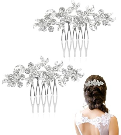MenYiYDS 2 pezzi Pettine Sposa per Capelli con Fiori di Perle Cristallo Accessori Capelli Sposa Pettine per Decorazione Acconciatura Capelli per Sposa Matrimonio Nozze Argento
