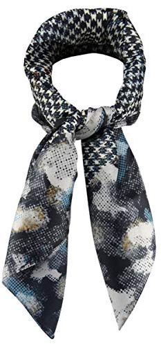 TigerTie Damen Nickituch Halstuch in anthrazit schwarz türkis orange creme gemustert - Größe 60 x 60 cm