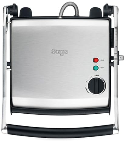 Sage - The Adjusta Grill - Grill und Sandwichmaker für den Innenbereich - Gerippte Platten, Verstellbare Höhe, Platzsparend, Abtropfschale - Gebürsteter Edelstahl
