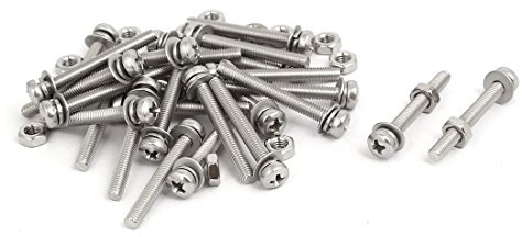 sourcing map 25 Sets M3x25mm Kreuz Flacher Kopf Schraube Mutter | 304 Edelstahl, mit Dichtung