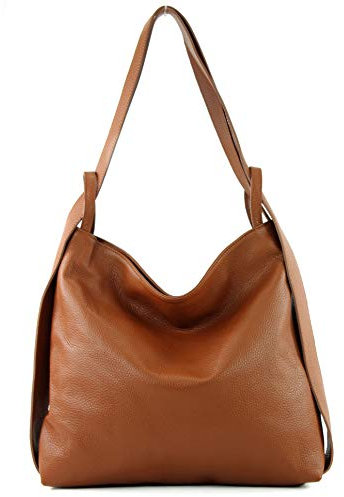 modamoda de T192 Damen Leder Rucksack Schultertasche 2in1 handmade in Italy, Farbe:Cognac
