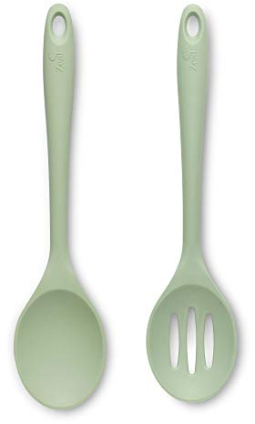 Zeal Lot de 2 cuillères à fente en silicone anti-adhésif et cuillère de cuisine - Vert sauge