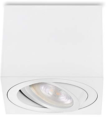 Dulce Led, Foco empotrable plano de 50mm giratorio cuadrado incl. Módulo LED 5W, Lámpara de techo de aluminio, Foco de superficie, Spot de montaje (Blanco - Blanco cálido)