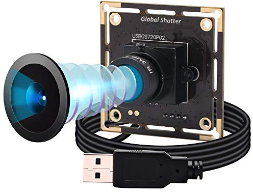 Global Shutter Monochrome 720P 60FPS Wide Angle Fisheye USB Camera Module | Mini UVC USB2.0 Lightburn camera for laser engraver, High Speed Webcam, Plug & Play for Windows, Linux, Mac & Jetson Nano