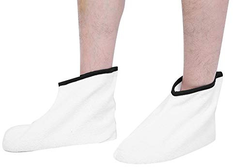 Botines de tela de rizo para pies, 1 par de guantes de mano gruesos de algodón para terapia de spa, guantes de cera de parafina y botines para calentador más cálido, suministro de manicura