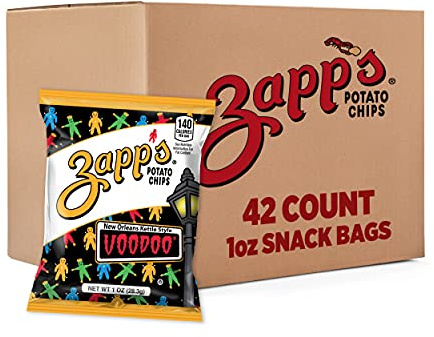 Zapp's New Orleans Kettle-Style Potato Chips, Voodoo Flavor (1 oz Bags, 42 Count), Crunchy Chips with Salt & Vinegar Tang and Smoky BBQ Sweetness, Gluten Free, Perfect On-The-Go Snack | Salt and vinegar flavor with a hint of smoky BBQ sweetness; gluten-free, Kosher certified