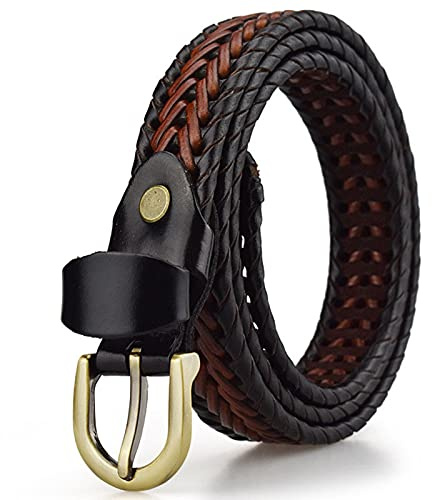 YHMX Geflochtener Ledergürtel für Damen, schmaler gewebter geflochtener Gürtel mit Dornschließe, Ledergürtel für Kleid, Jeans, Röcke, Hose, zweifarbig, 105 cm