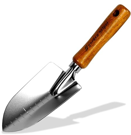 Japanese Garden Trowel Heavy Duty Japanese Steel with Wood Handle, Garden Transplanter Tool for Digging, Scooping, Transplanting, Made in Japan, Large Silver