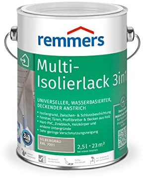 Remmers Multi-Lack 3in1 silbergrau (RAL 7001), 2,5 Liter, Wetterschutzfarbe, Metallschutzlack & Buntlack auf Wasserbasis für Holz, Metall & PVC