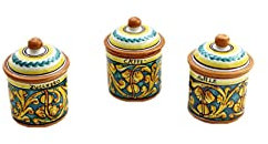 ILAB Tris 3 Salz- und Kaffeedosen aus Keramik, handbemalt, von Sizilianischen Keramikern aus dem Heiligen Stefano von Camastra Gianluca Art 8