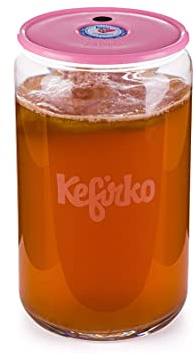 Kefirko Kombucha Fermentation Kit - Home Brewing Glass Jar, Lid, Filters, Fermentation Clock & Recipe Book, 7L / 1.85 GAL (Pink)