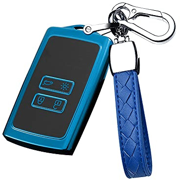 HIBEYO Samrt Autoschlüssel Hülle passt für Renault Cover TPU Silikon Schutzhülle Schlüsselhülle für Renault Megane Espace Scenic Laguna koleos Clio Zoe Schlüsselanhänger Schutz Etui 4 Tasten-Blau