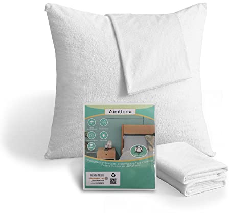 Aimtton Wasserdichter Kissenbezug 80x80 cm – Baumwolle 2 Stück Kissenschoner ​mit Reißverschluss – Atmungsaktiv, Hypoallergen, Anti-Milben (Weiß)