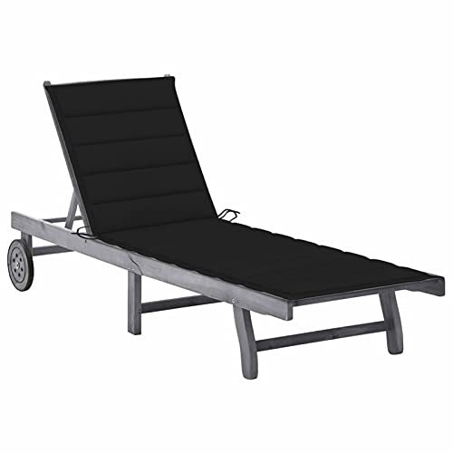 Gecheer Sonnenliege mit Auflage Gartenliege Holzliege Relaxliege Gartenmbel Liege Liegestuhl Liege Gartenmöbel Saunaliege Strandliege Klappbar Gartenliege Grau Akazie Massivholz