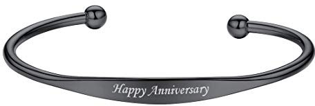 U7 Damen personalisiert Armspange schwarz Edelstahl Offener Armreif mit Kugel am Ende verstellbar Name Texte Gravur Cuff Bracelet Schildarmband Armschmuck Accessoire für Mädchen