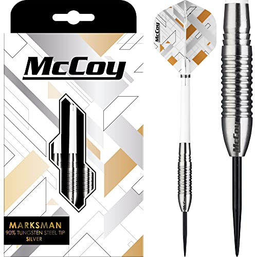 McCoy Darts D6019 Marksman | Premium 90% Wolframstahl Spitze Dartpfeile Set | Silber 24g