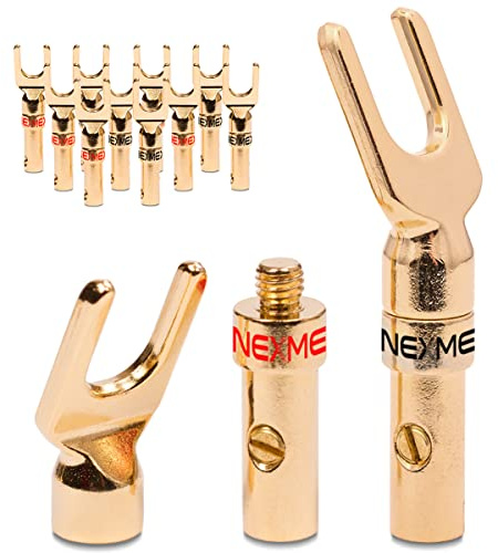 NEXMEX Kabelschuhe Gabelschuhe - 12 Stück Stecker als Set - Y-Anschluss Steckverbinder 24K vergoldet für Lautsprecherkabel - für HiFi Receiver Verstärker