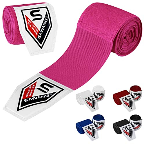 SAWANS Involucri per Le Arti Marziali Bende Interne Guanti Punzonatura MMA 2.5 3.5 4,5 Metri Cinghie di Supporto per Il Polso Elastico Borsa da Allenamento Sport da Combattimento sotto (2.5 M, Rosa)