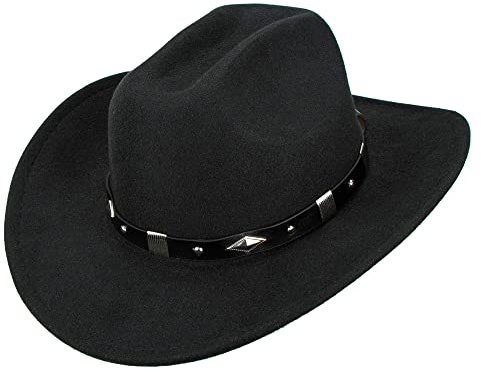 INOGIH Damen Herren Western Cowboy Cowgirl Hut Fedora mit Schlupfverschluss Outdoor Breite Krempe Fedora Hut, Schwarz, MEDIUM