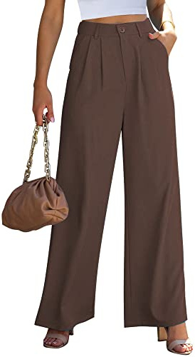 GRAPENT Womens Flowy Pants Womens Wide Leg Trousers Old Money Clothes Women Summer Pants Women Flowy Dress Business Casual Brown Trousers Color Chocolate Brown Size Large Size 12 14