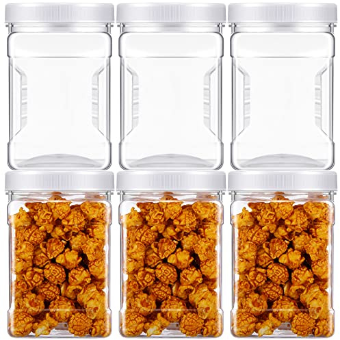 Eaasty 6 Pcs Half Gallon Square Plastic Containers with Lids 60.8 oz Clear Plastic Jars Storage Containers Grip Jars Large Mouth Square Canisters for Food Snack Kitchen