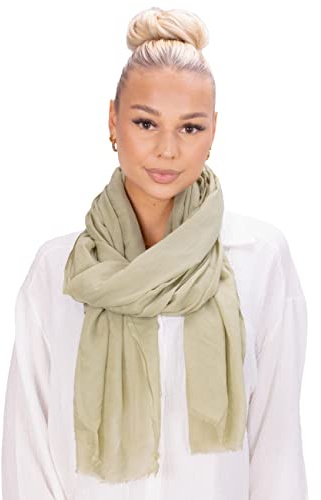 Lolus Eleganter dünner, leichter und weicher Uni Damen Schal mit kurzen Fransen - Alessandra (A22 khaki)