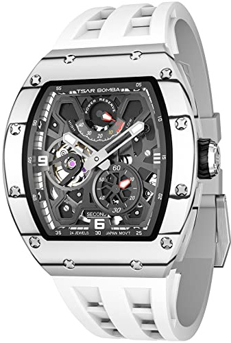 TSAR BOMBA Relojes Automáticos Hombre Esqueleto de Lujo Mecánico Reloj de Pulsera 50M Impermeable Moda Cuadrado Regalo para Hombres
