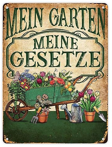 Cartel de metal XL en 21 x 28 cm, con carrito de flores, un cartel decorativo de chapa para amantes del jardín, jardín, casa de jardín, jardinero, jardinero, jardinero