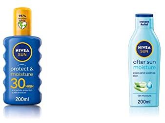 NIVEA Sun Protect & Moisture Sun Spray SPF30 (200 ml), Moisturising Suncream Spray with SPF30, Advanced Sunscreen, Providing Effective UVA + UVB Protection & SUN After Sun Moisturising Soothing
