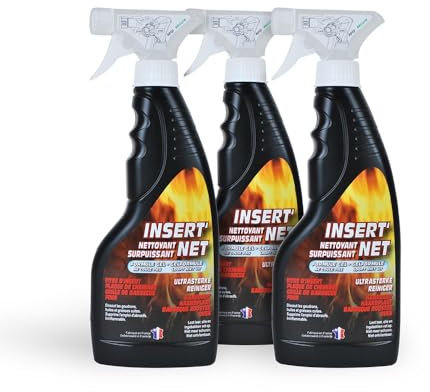 Lot de 3 x 500 ml - Nettoyant surpuissant INSERT'NET cheminée, barbecue et surface difficile - Nettoie, dégraisse, ne coule pas