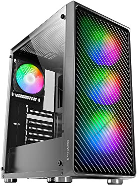 Mars Gaming MC-F Schwarz, ATX Gaming Semitower, Vollvergütetes Glasfenster, Metal-Mesh Front, 4X 120mm ARGB Lüfter