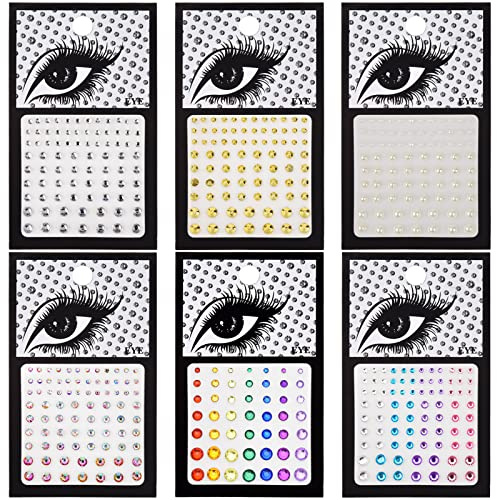 6 Blätter Gesicht Edelsteine Aufkleber, Temporäre Tattoo für Gesicht Augen Körper Nägel Haare, Festival Bunte Steine Aufkleber für Damen Mädchen, Festival Schmucksteine für Make-Up Party Mitgebsel Kos