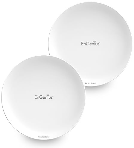 EnGenius Wi-Fi 6 (802.11ax) 5GHz 1,200 Mbps, 2x2 Outdoor Wireless Bridge, 26 dBm, high gain 19 dBi Directional Antenna, IP-55 housing, up to 6 Miles Point-to-Point [EnStation6 KIT]