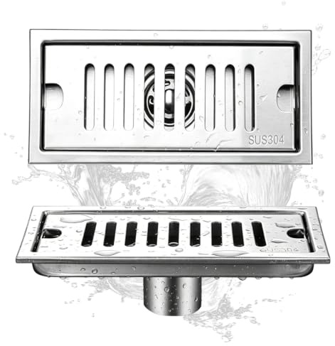 Tissting Desagüe de Ducha Canaleta, 20cm Drenaje de Suelo Rectangular Largo | 304 Acero Inoxidable con Filtración Doble Sumidero Ducha con Sifón y Filtro Desague Ducha para Baño, Cocina y Balcón(Middle)