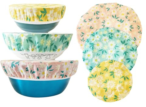Envoltura Verde Reusable Beeswax Bowl Covers - Food Cover Stretch Edging, Stretchable Beewax Wrap, Elastic Storage Wraps for Storage Containers，set of 3