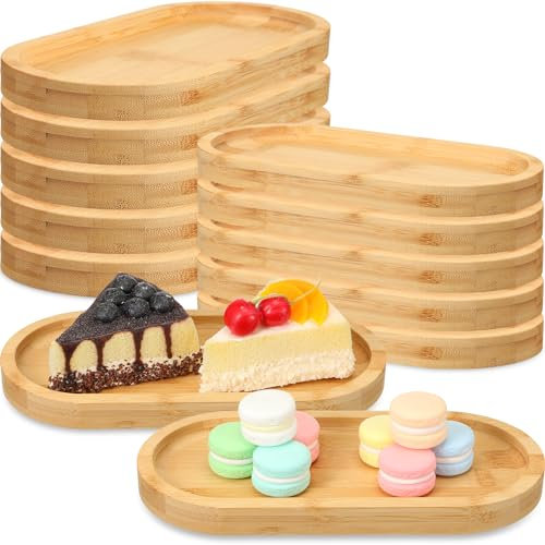 Nuogo Bambus-Serviertablett, 25,4 cm, ovale Servierplatte, ovale Holz-Servierplatte, Brett, Holz, Käseplatte, Obsttablett für Tee, Kaffee, Tisch, Tasse, Lebensmittel, Küche, Dessert, Gemüse, 12 Stück