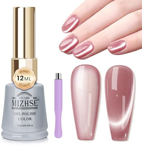 MIZHSE Cat Eye UV Gel, Magnet Nagellack, Cateye UV Gel Rosa, Magnetisch Gellack, Nail Polish für Nägel, Cat Eye Nagelgel für Nageldesign/Nail Art, Pink, 12ml