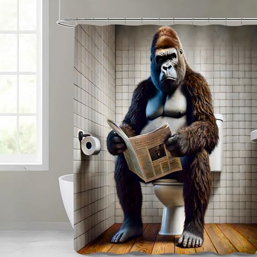 MIEPOS Duschvorhang mit Affen-Motiv, für Badezimmer, Heimdekoration, lustig, coole Gorilla-Badewannen-Vorhänge, 183 x 183 cm, mit 12 Haken, wasserdichtes Polyester, Geschenk für Erwachsene und