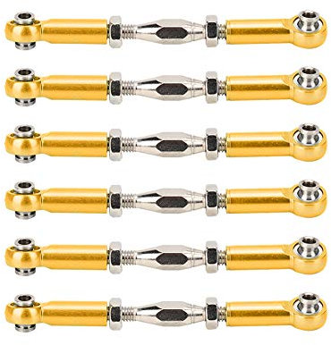 LIZEALUCKY RC Pull Rod, 6Pcs Aluminum Alloy Adjustable Push Rods, Servo Links Tie Rod, 71mm Turnbuckle Rod Linkage Set for RC Car Models (Gold)