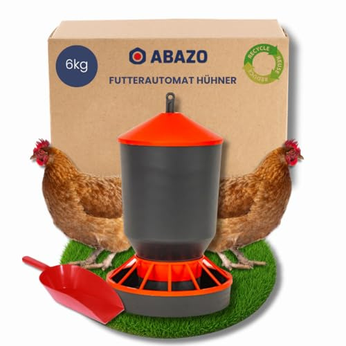 ABAZO - Futterautomat, Futterspender als Hühnerfutter für Hühner, Geflügel, Enten, Enten oder Gänse - Futtertrog Hühner mit Tragegriff, Geflügel-Trog für Körner- und Mehlfutter - 6kg
