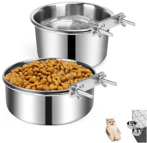 Bimhayuu Wassernapf für Hundekäfige, 2 Stück, Edelstahl, große Hundenäpfe, langlebig, auslaufsicher, Metallnapf für Käfig, Zwinger, Hängender Wassernapf für mittelgroße und große Hunde (2 Stück)