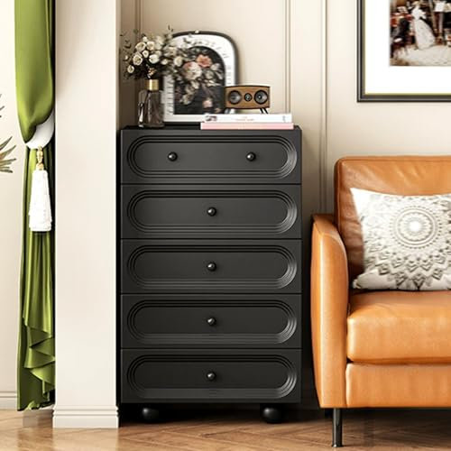 GUAWJRZDP Retro-Schubladenschrank, Aufbewahrungsschrank, Kommode, Kommode Aus Holz, Schubladen-Organizer-Aufbewahrung, for Schlafzimmer, Wohnzimmer, Garderobe, Schwarz(5 Drawers)